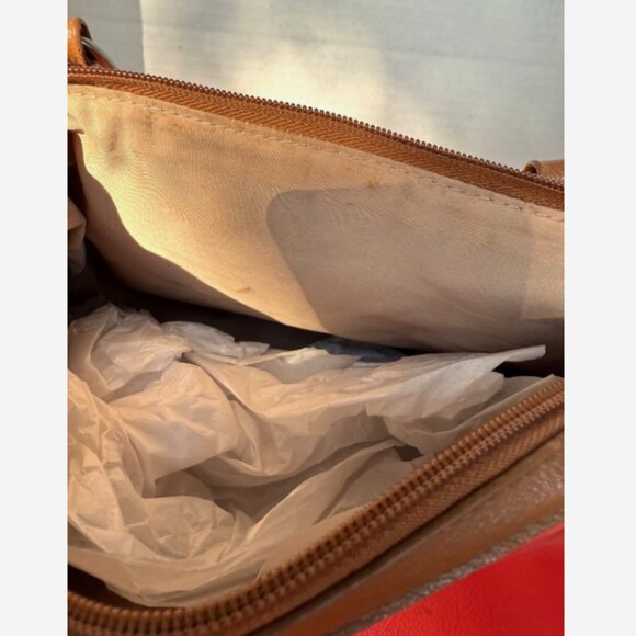 Nine West Orange Satchel Purse Brown Handles EUC - Picture 7 of 7